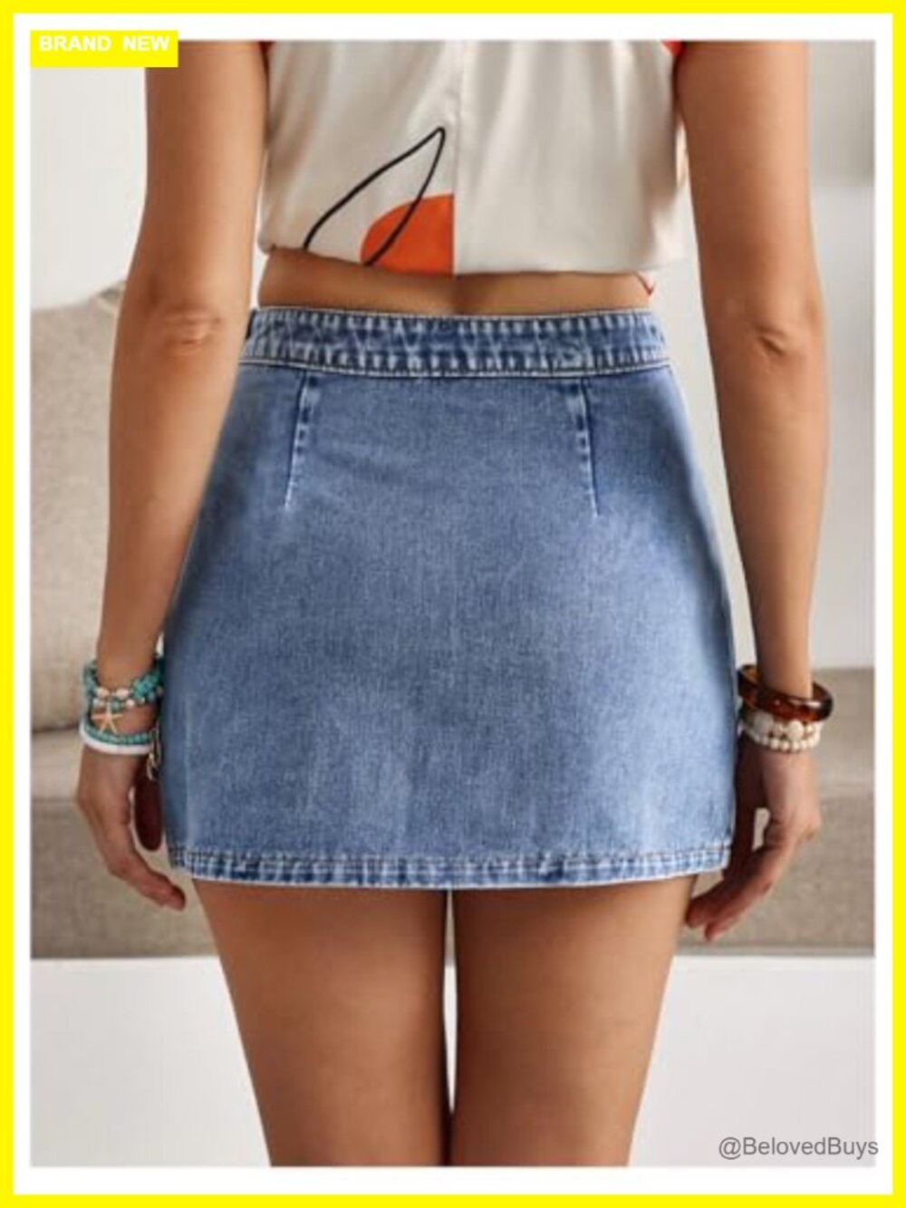 High Waisted Ruched Split Hem Mini Denim Jean Skirt - Picture 2 of 4